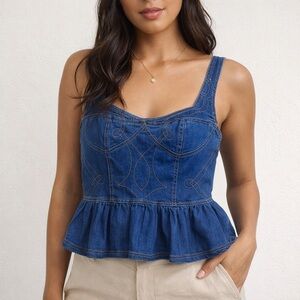 Moon River Denim Peplum Top – Size Medium NWOT